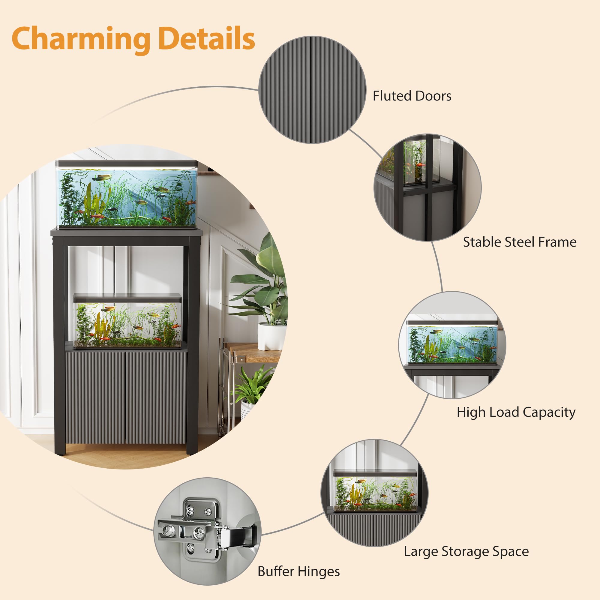 BEWISHOME 5-10 Gallon Fish Tank Stand - Heavy Duty Aquarium Stand with Thickened Metal Frame & Storage Cabinet - 20.5