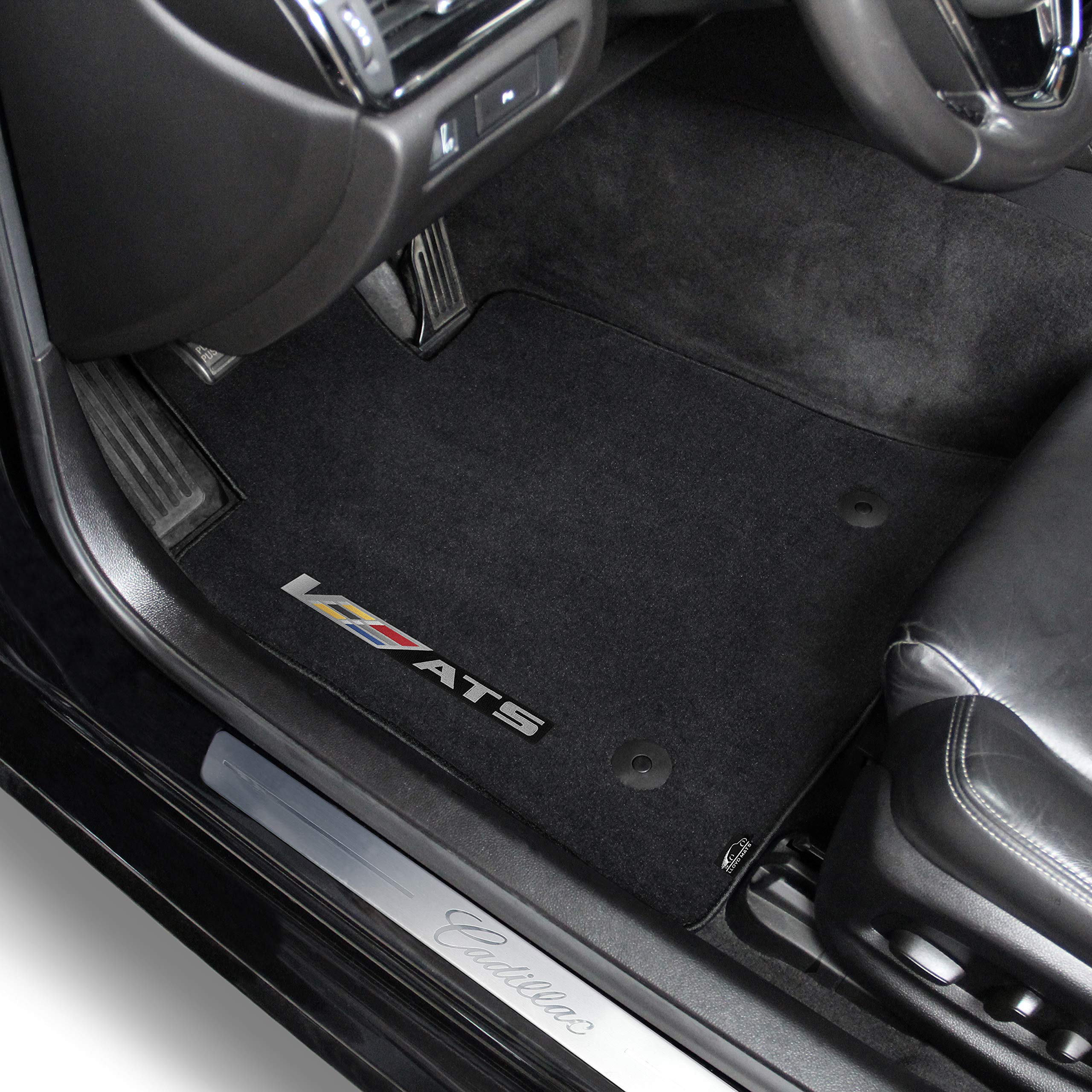 Premium Custom-Fit Carpeted Floor Mats for 2017-2019 Cadillac ATS-V Sedan - Luxury Car Floor Liners with Sideways Logo (Charcoal, 4-Piece Set) - Perfect for Daily Commuting, Road Trips & Protecting Your Vehicle Interior