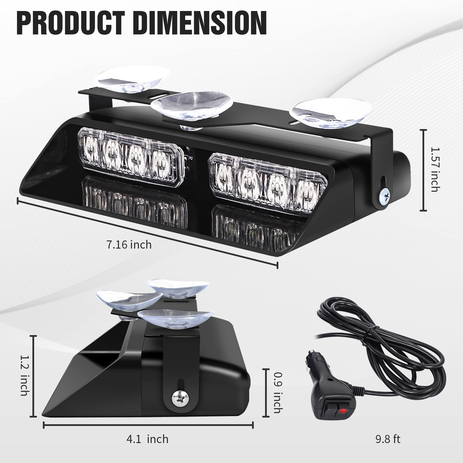 XRIDONSEN 2 in 1 Green Emergency Strobe Light - 16 LED Dash Warning Light with Suction Cups for Police, Volunteer, Trucks & Vehicles (7.16 Inch) - Interior Windshield Safety Flashing Light for Law Enforcement & Roadside Emergencies