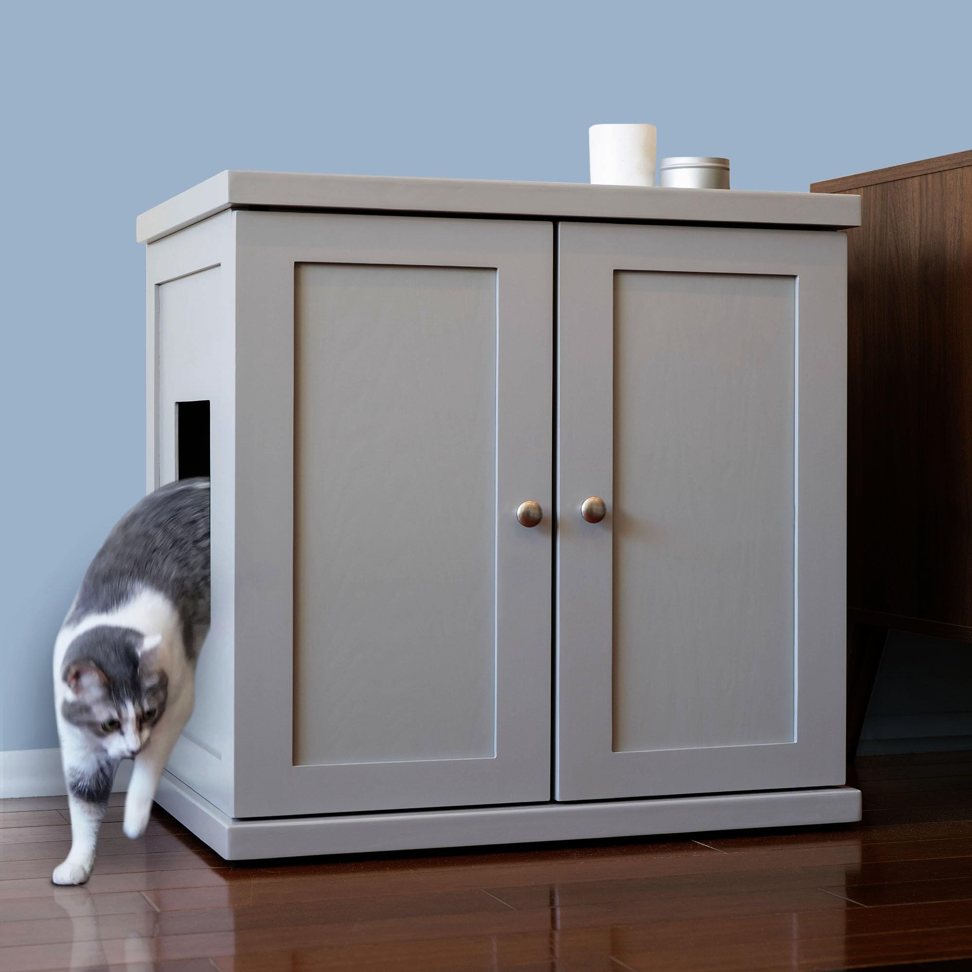 The Refined Feline Hidden Cat Litter Box Enclosure Cabinet - Modern Smoke Gray Cat Furniture for Large & XL Cats | Discreet Litter Tray Solution for Living Rooms, Bedrooms & Apartments
