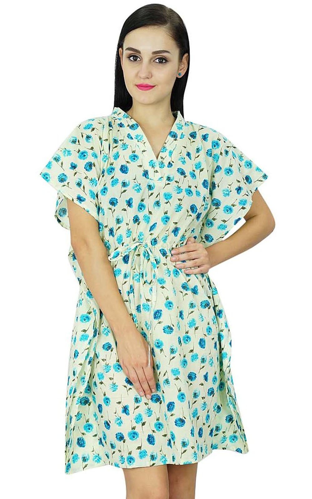 Women's Bimba Printed Mini Beach Kaftan Dress - Short Sleeve Tunic Cover Up for Pool, Vacation & Summer Outfits | Lightweight Swimwear for Beach, Resort & Tropical Getaways