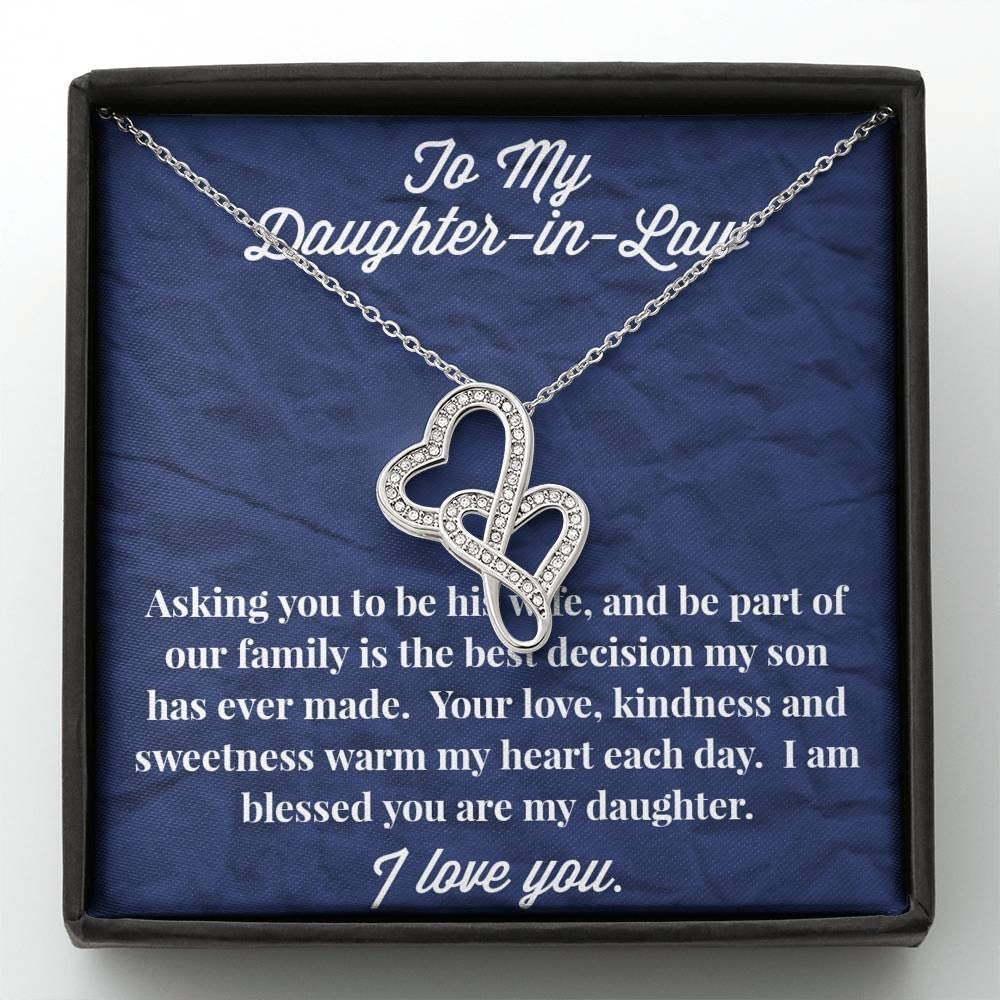 Double Heart Necklace Gift for Daughter-in-Law - Anniversary Birthday Jewelry with Card & Box