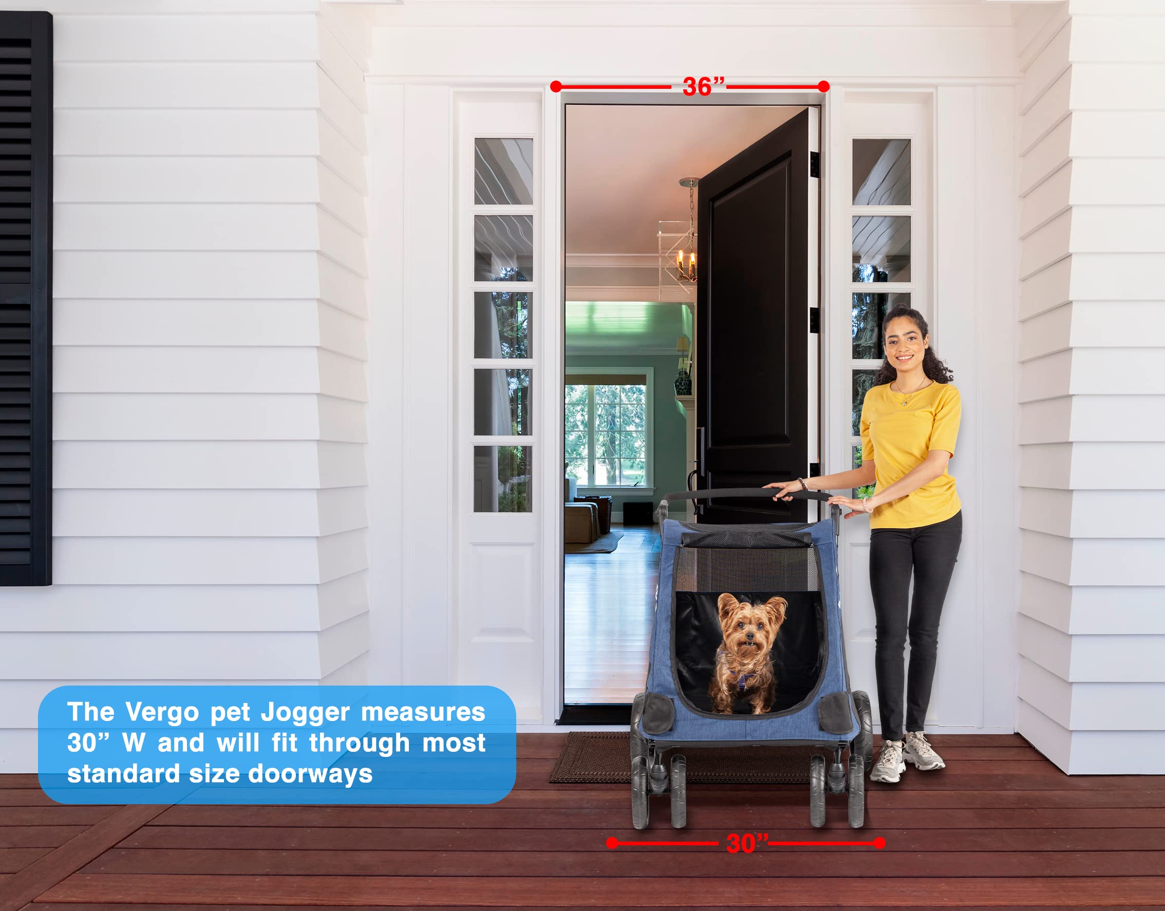 Vergo Blue Foldable Pet Stroller Wagon Cart - 4 Wheel Dog Stroller with Adjustable Handle & Zipper Entry, Mesh Skylight for Small to Large Dogs, Cats & Pets - Perfect for Park Walks, Shopping Trips & Outdoor Adventures