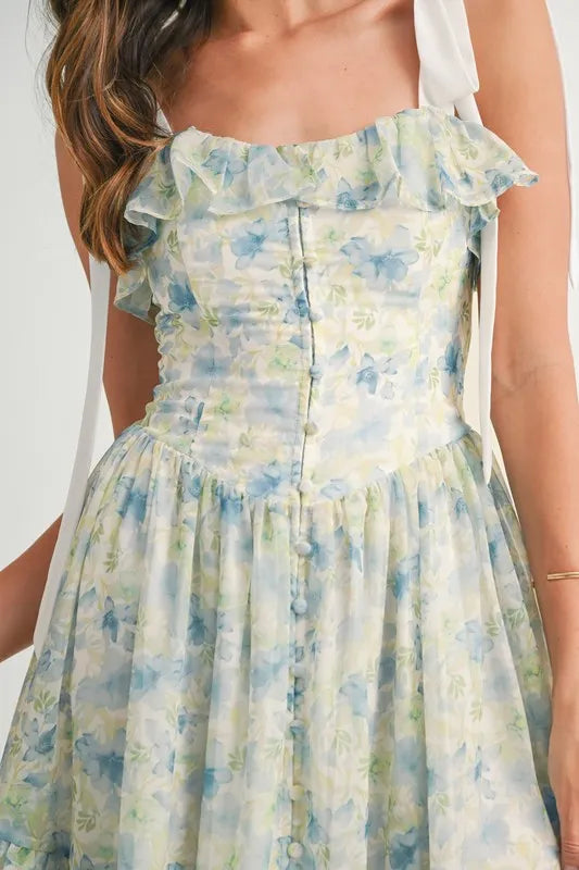 Floral Print Summer Midi Dress with Adjustable Shoulder Straps - Perfect for Beach Vacations, Garden Parties & Casual Outings