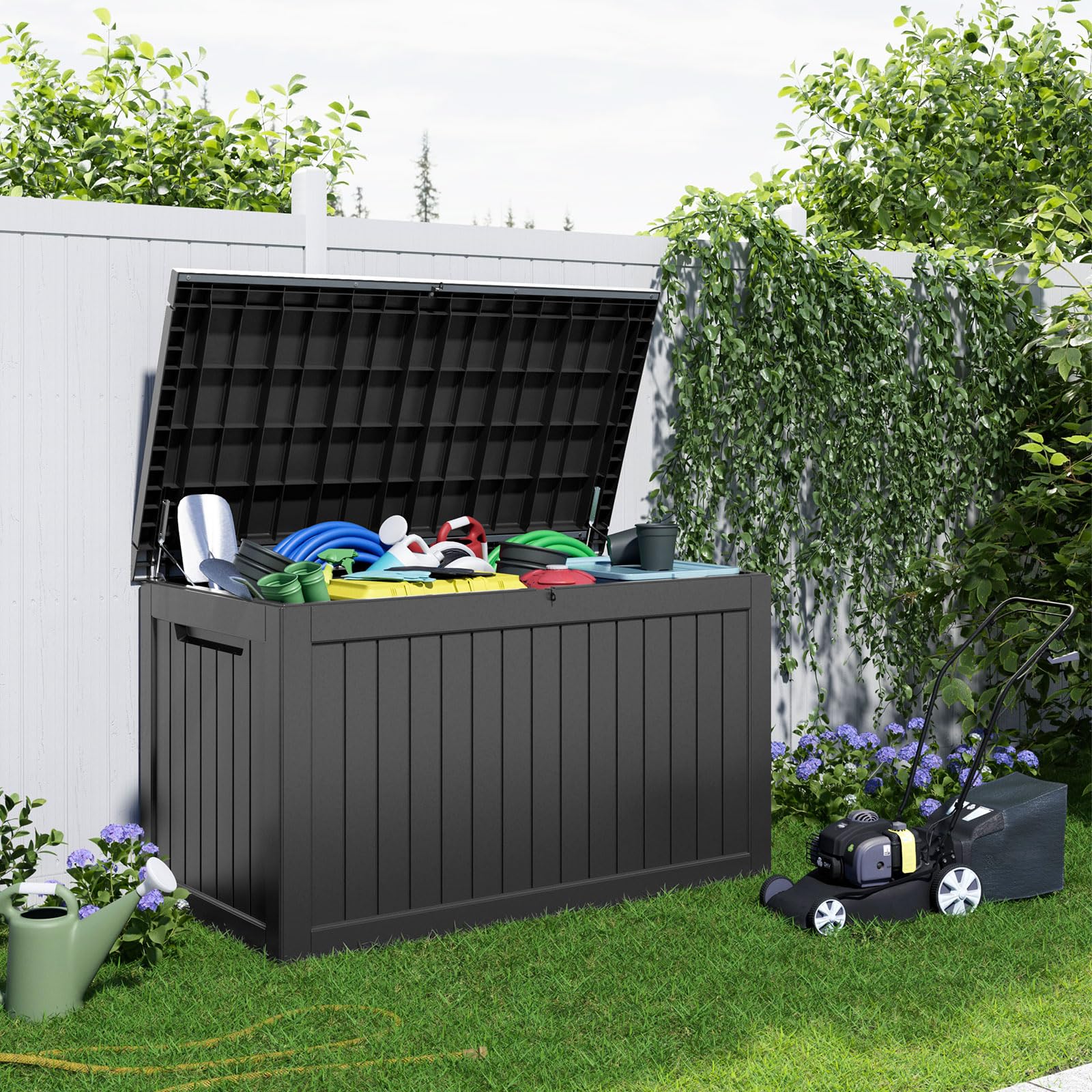 **230 Gallon XXL Large Resin Deck Box – Outdoor Lockable Storage for Patio Cushions, Pool Supplies & Garden Tools – Weatherproof & UV Resistant – Perfect for Backyard, Poolside & Garden Organization (Black)**