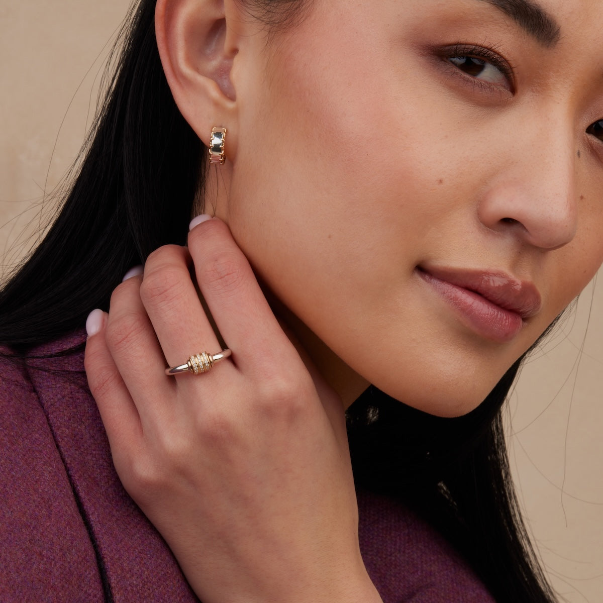 Two Tone Spinning Latch Ring - Elegant Adjustable Jewelry for Women | Perfect for Everyday Wear, Date Nights & Special Occasions