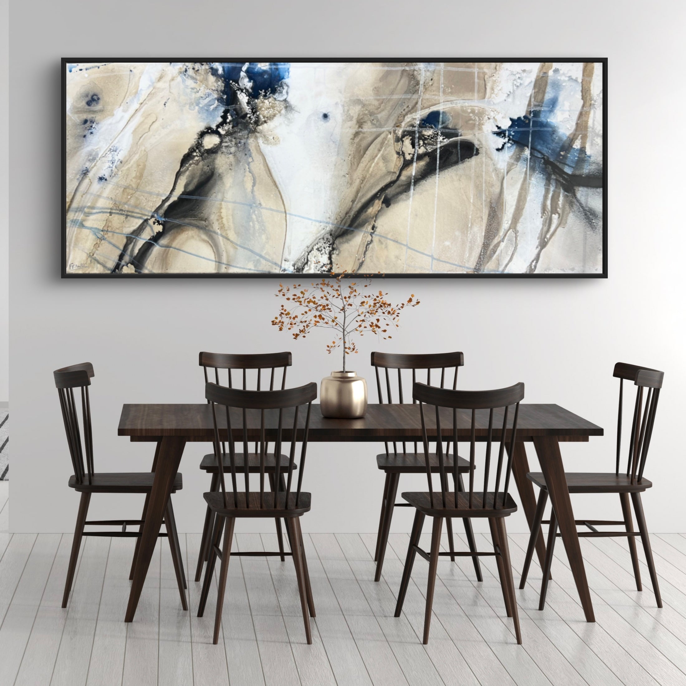 208x80cm Blue Rust Cream White Blended Abstract Canvas Painting - Modern Wall Art for Living Room, Bedroom & Office Decor