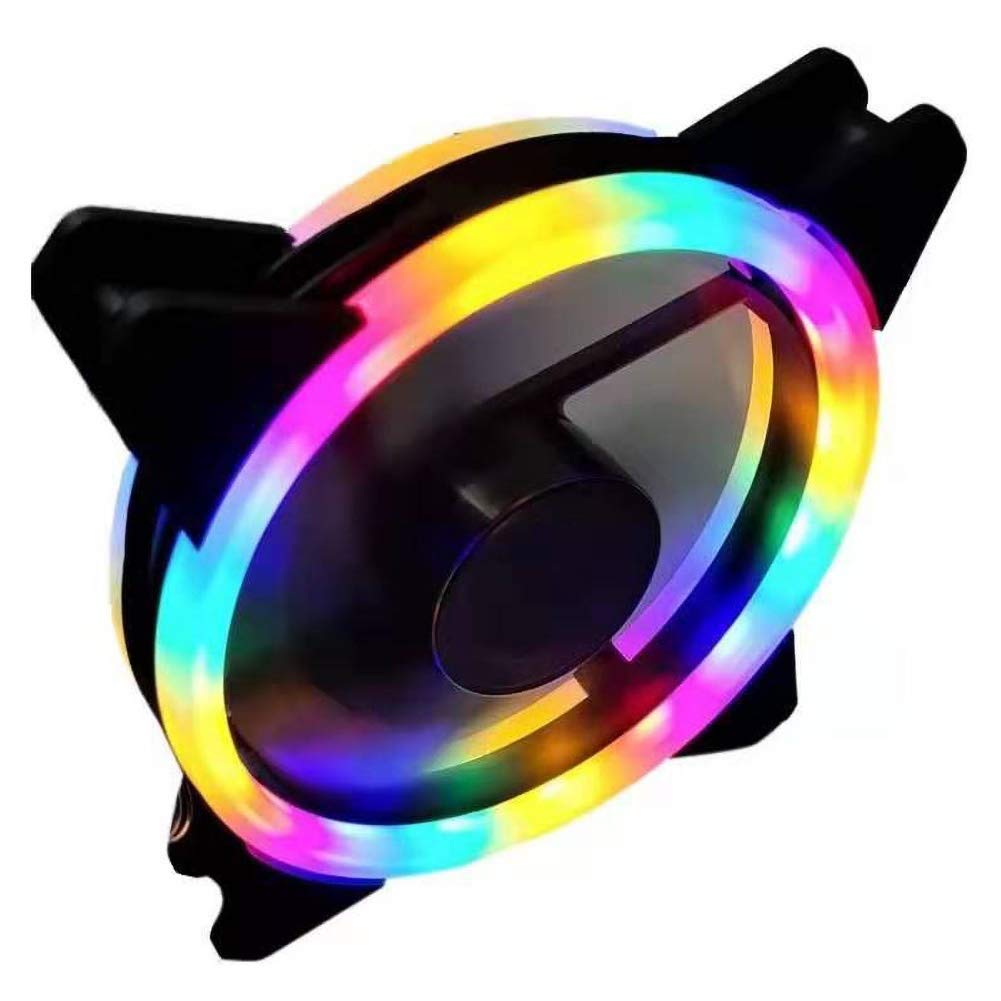 MOHALIKO 120mm RGB PC Cooling Fan - 12cm 15LED Dual Aperture Silent Case Fan with Square Frame for Computer Case & Liquid Radiator | Rainbow Lighting for Gaming PC Setup & Workstation Cooling