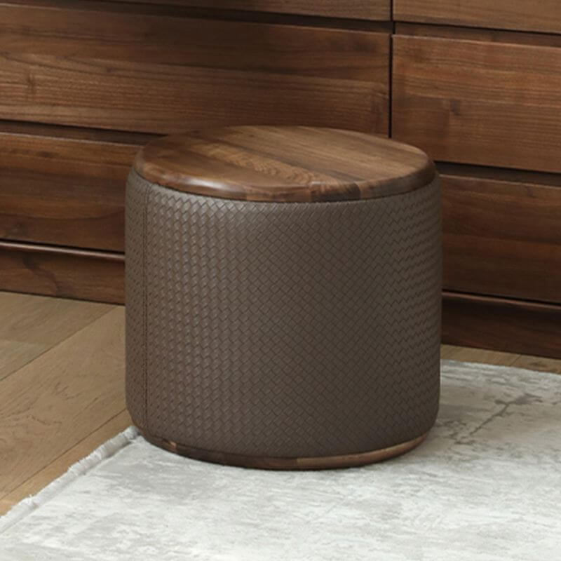 Brown Upholstered Vanity Stool with Solid Wood Frame - Backless Makeup Seat for Bedroom, Dressing Table & Vanity Area