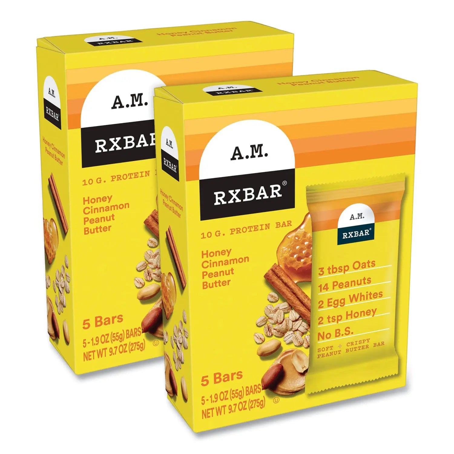 RXBAR® Adult Protein Bars - Honey Cinnamon Peanut Butter Flavor, 1.9oz (5 Bars/Pack, 2 Packs) | Gluten Free, No Added Sugar | Perfect for Gym, Hiking & Healthy Snacking
