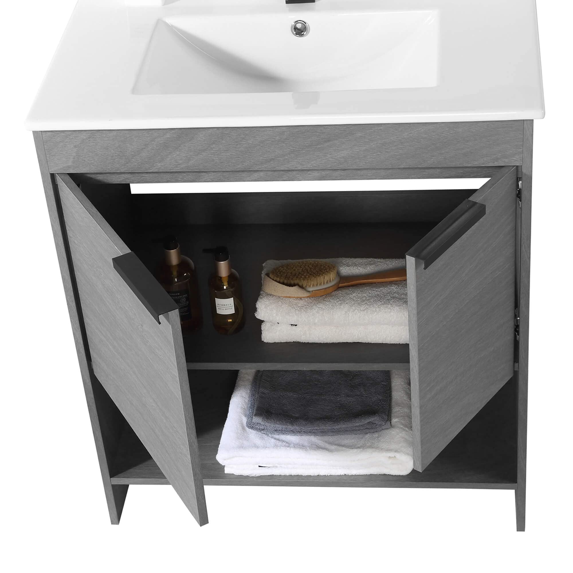 Fine Fixtures Phoenix 30 Inch Modern Bathroom Vanity with Sink - Soft-Close Doors, Storage Drawers, Durable Grey Vanity for Small Bathrooms (Full Assembly Required) - Perfect for Compact Spaces & Apartment Bathrooms
