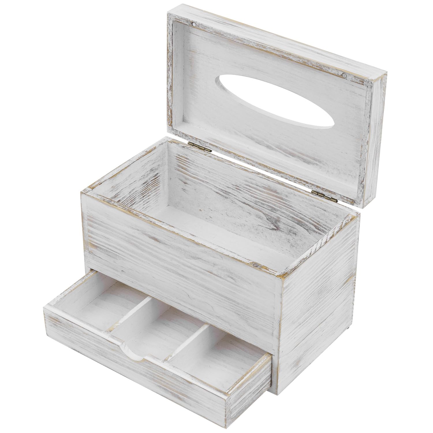 Modern Clear Acrylic Tissue Box Holder with Pull-Out Drawer for Makeup & Cosmetics | Vanity Organizer for Bathroom Countertop | Perfect for Makeup Storage, Cotton Pads & Beauty Accessories (White Wood)