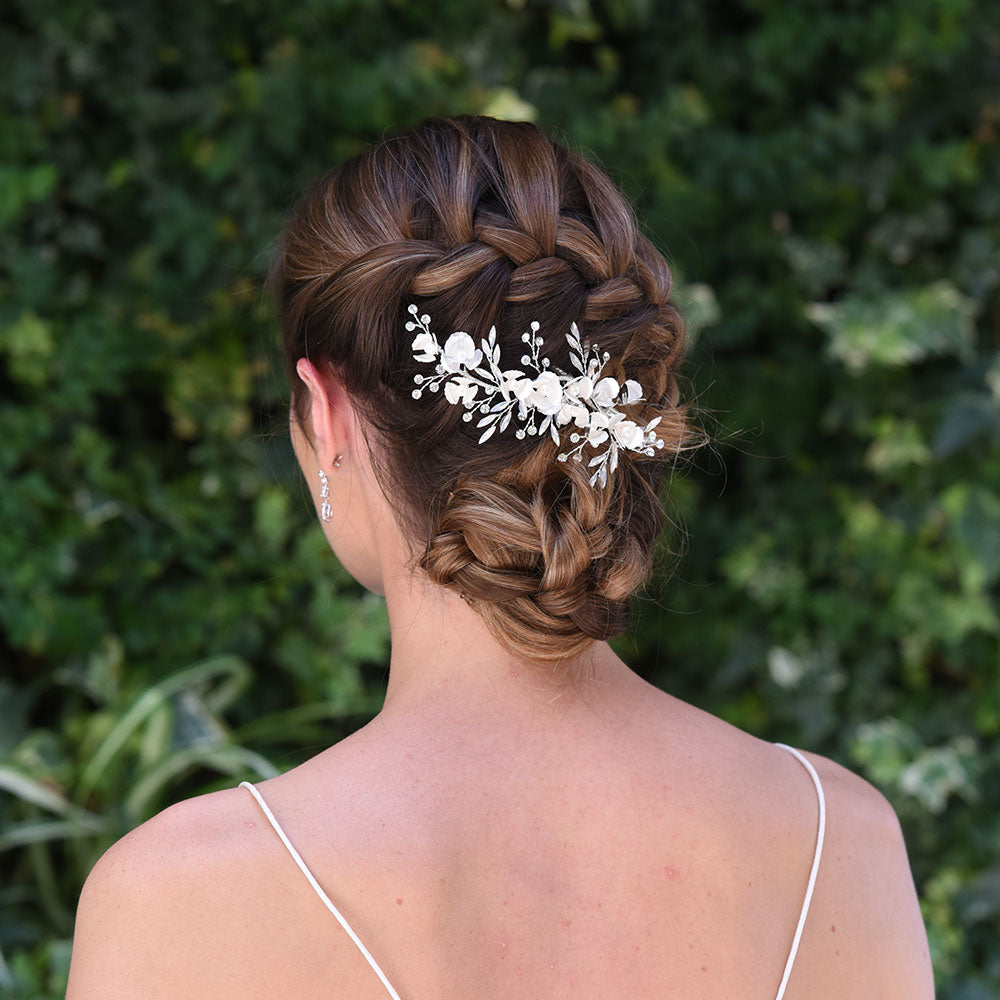 Forget Me Not Enamel Flower Hair Clip - Elegant Floral Hair Accessory for Women, Bridal, Party & Everyday Wear