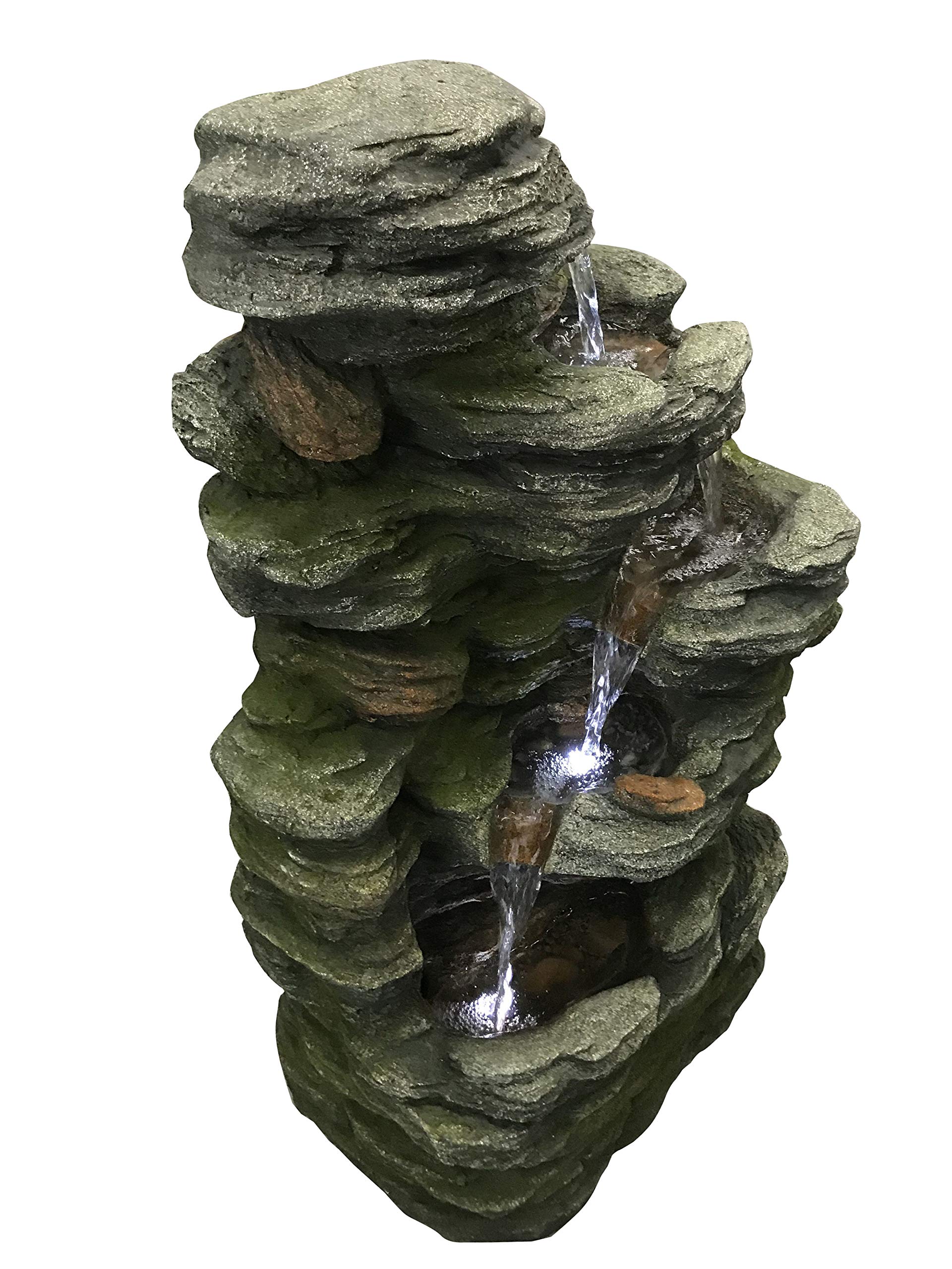 Multilevel Stone Fountain with 3 Cool White LED Lights - Perfect for Garden, Patio, and Outdoor Decor