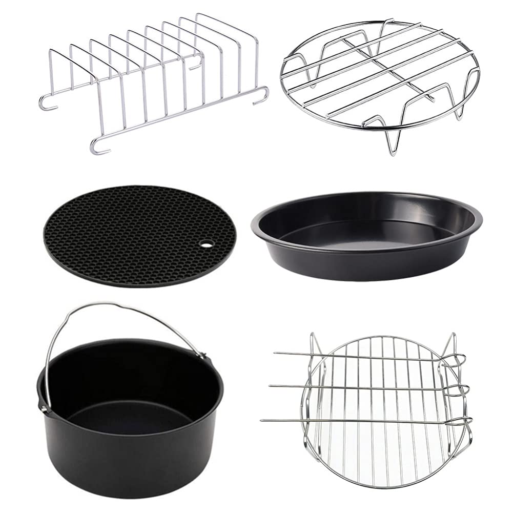 SOLUSTRE 6-Piece Air Fryer Accessories Set - Non-Stick Stainless Steel Baking Trays, Cake Pans & Frying Pot Kit for Western Food | Leakproof Kitchen Tools for Baking, Cooking & Meal Prep | Perfect for Air Fryer, Oven & Microwave Use