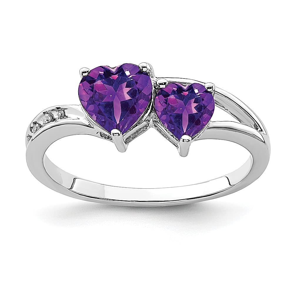 925 Sterling Silver Diamond & Purple Amethyst Heart Ring - Elegant Love Band Gemstone Jewelry for Women | Perfect Gift for Her, Anniversary, Valentine's Day & Romantic Occasions