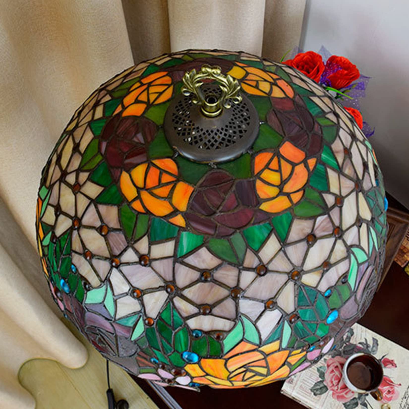 Tiffany Rose Blossom Stained Glass Table Lamp - 16