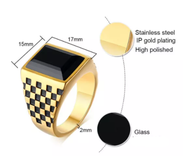 Black and Gold Checkerboard Gemstone Men's Ring for Wedding, Engagement & Fashion Jewelry Gifts
