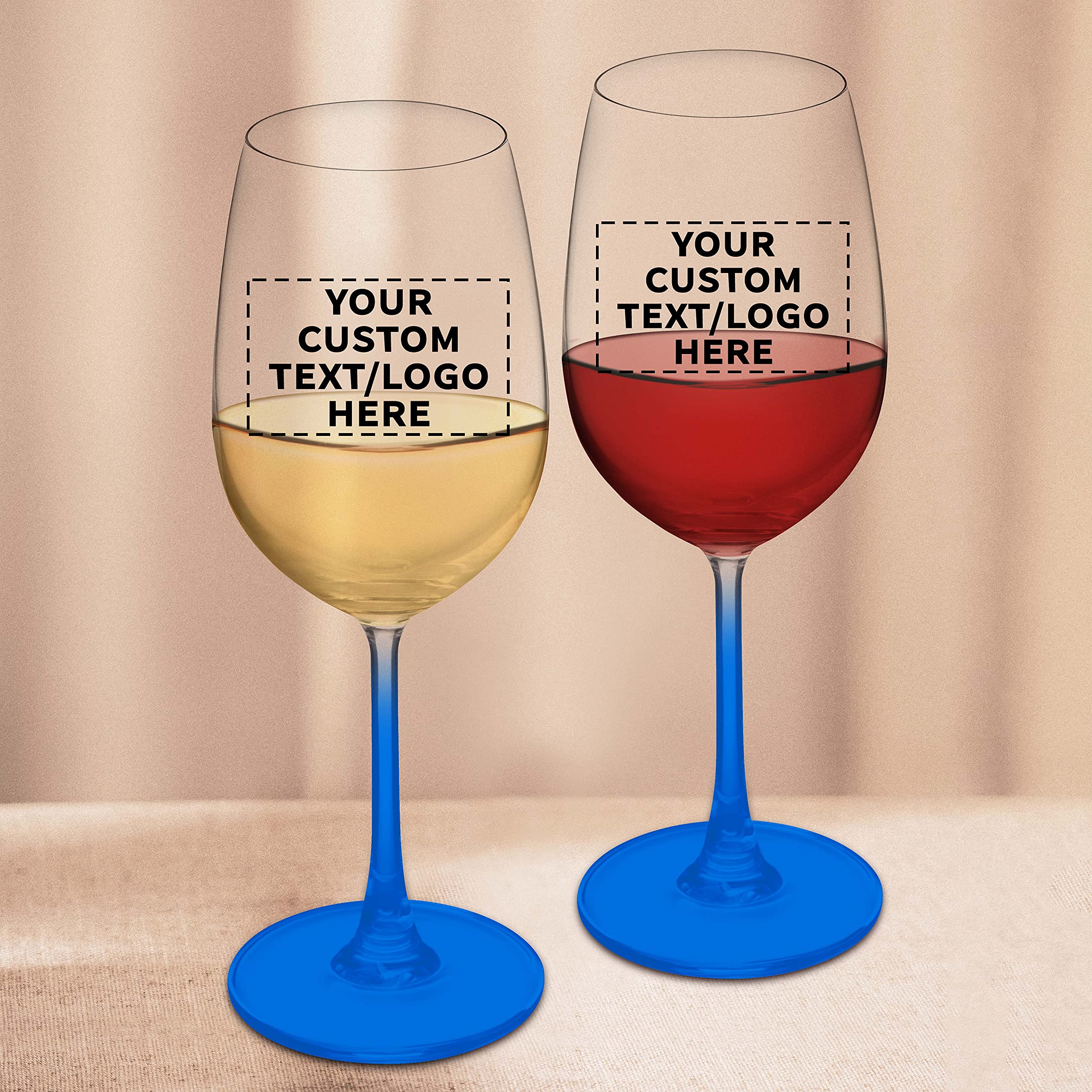 10-Piece Crystal Wine Glass Set - 13.25 oz Elegant Stemware with Custom Text/Logo - Lightweight Barware for Parties, Weddings & Home Entertaining - Blue