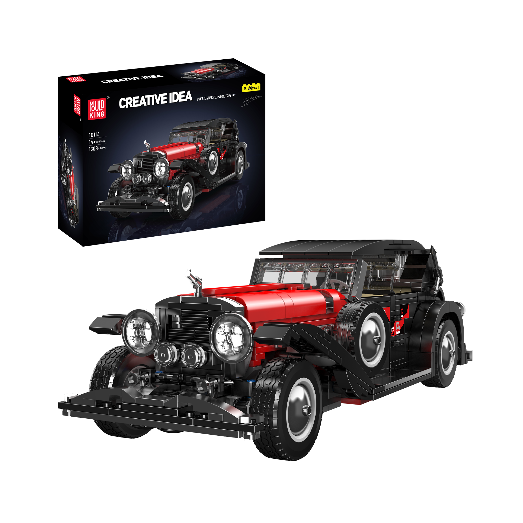 Mould King 10114 Vintage Convertible Car Model Building Kit - 1,308 Piece Classic Sports Car Construction Set for Adults & Teens | DIY Collector's Toy, Home Display, Gift for Car Enthusiasts