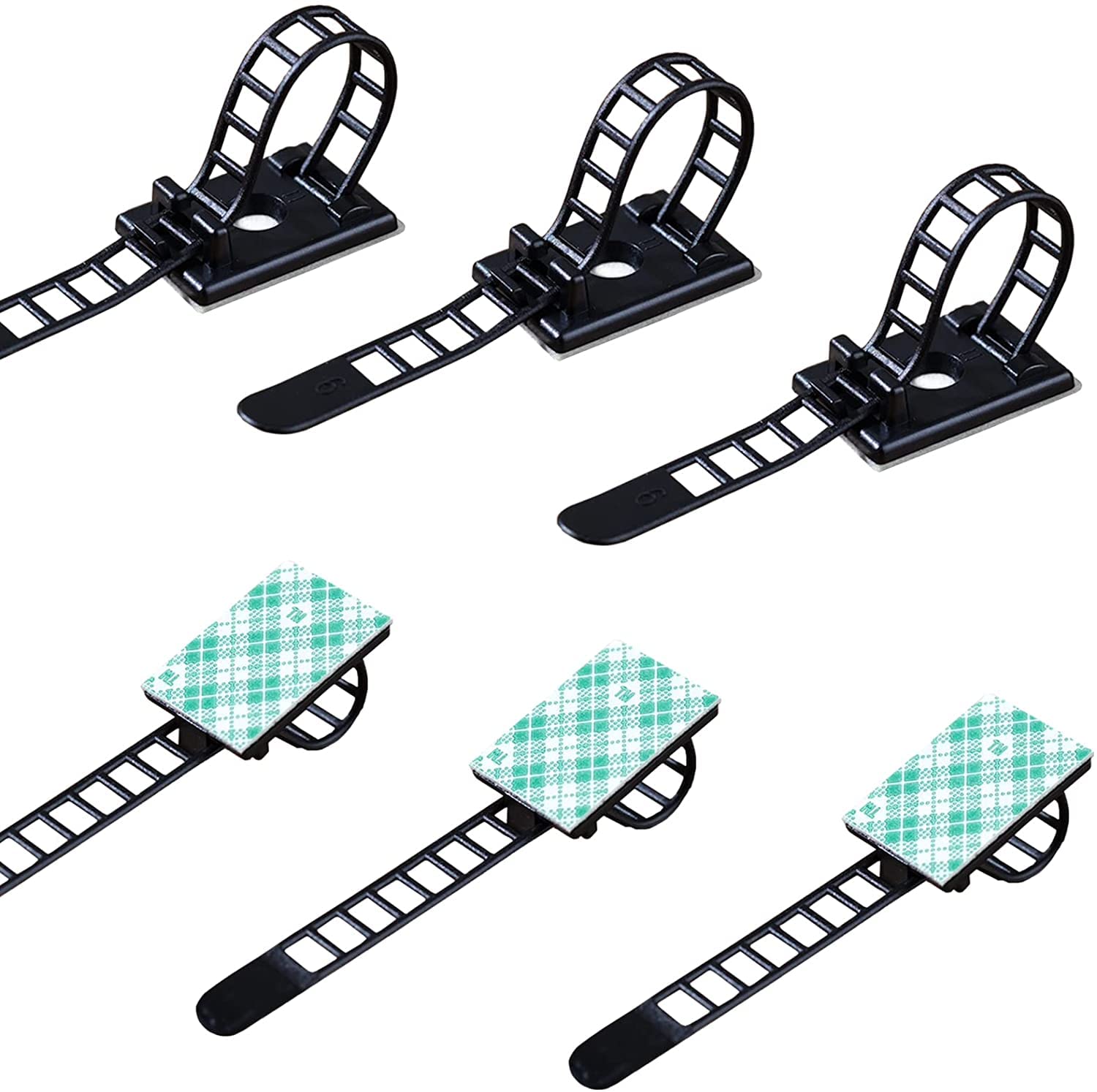 50-Pack Cable Management Kit - Self-Adhesive Cord Clips, Reusable Zip Ties & Wire Organizers for Desk, Home & Office Cable Organization (Black) - Perfect for Computer, TV, Router & Electronics Wire Management
