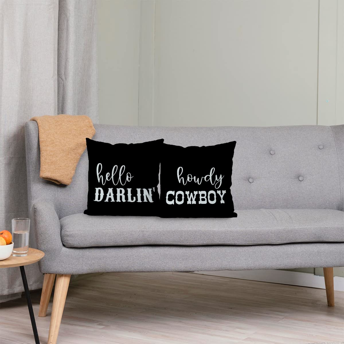 KEUSPI Western Style Throw Pillow Covers 18x18 Inch Set of 2 - Black Cowboy Themed Home Decor for Bedroom, Living Room & Western Ranch House - Perfect for Country Decor, Rustic Farmhouse Style & Cowboy Couple Gifts