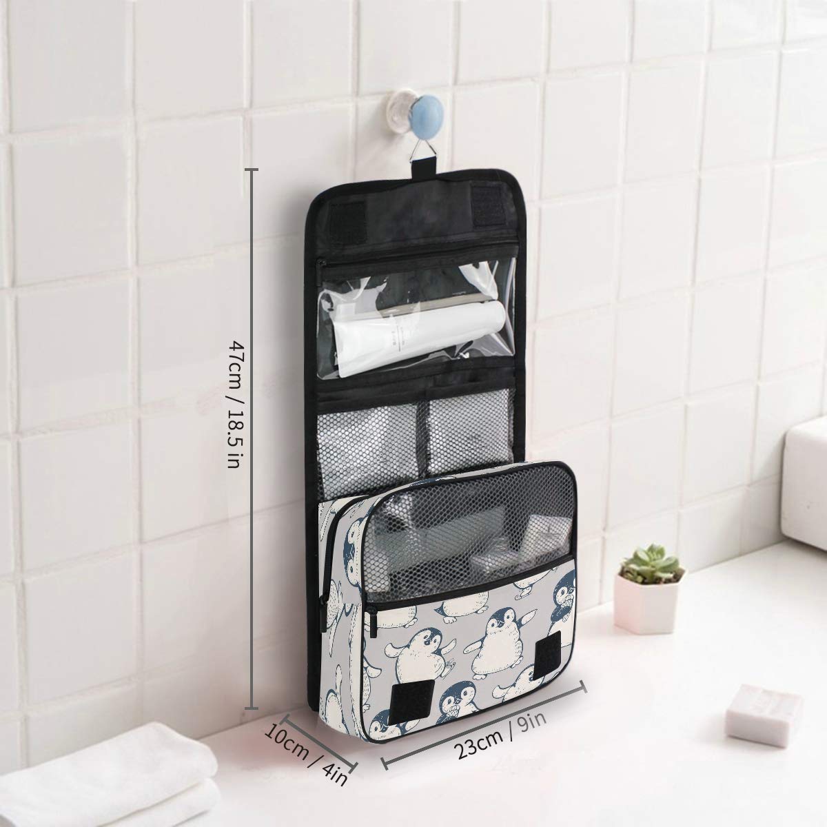 Waterproof Hanging Toiletry Bag with Cute Penguin Design - Travel Cosmetic Organizer for Women, Girls & Kids - Perfect for Showers, Camping & Gifts - Makeup & Beauty Accessories Pouch