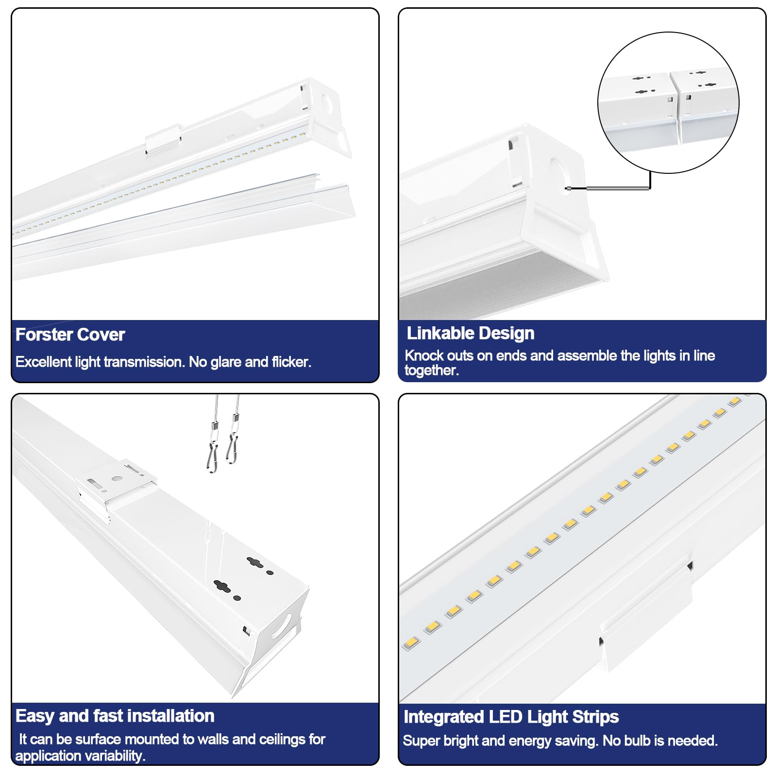 ANTLUX 8FT LED Shop Light Fixture - 110W Linkable LED Strip Lights (8 Pack) - 12200 Lumens, 5000K Daylight - Energy Efficient Fluorescent Tube Replacement for Garage, Warehouse & Workshop Lighting - Perfect for Industrial Spaces, Retail Stores and Home DIY Projects
