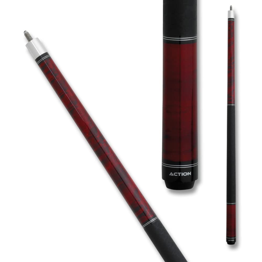 Action RNG02 Burgundy Stained Maple Pool Cue Stick - 58 Inch Professional Billiard Cue with Faux Leather Grip & Rubber Bumper - Perfect for Home Game Rooms, Bars, and Competitive Pool Tournaments