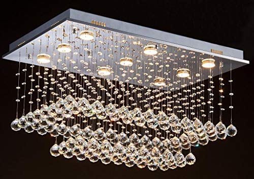 Saint Mossi K9 Crystal Chandelier - 9-Light 2-Tier Modern Flush Mount Ceiling Light Fixture for Bedroom, Dining Room & Living Room (32