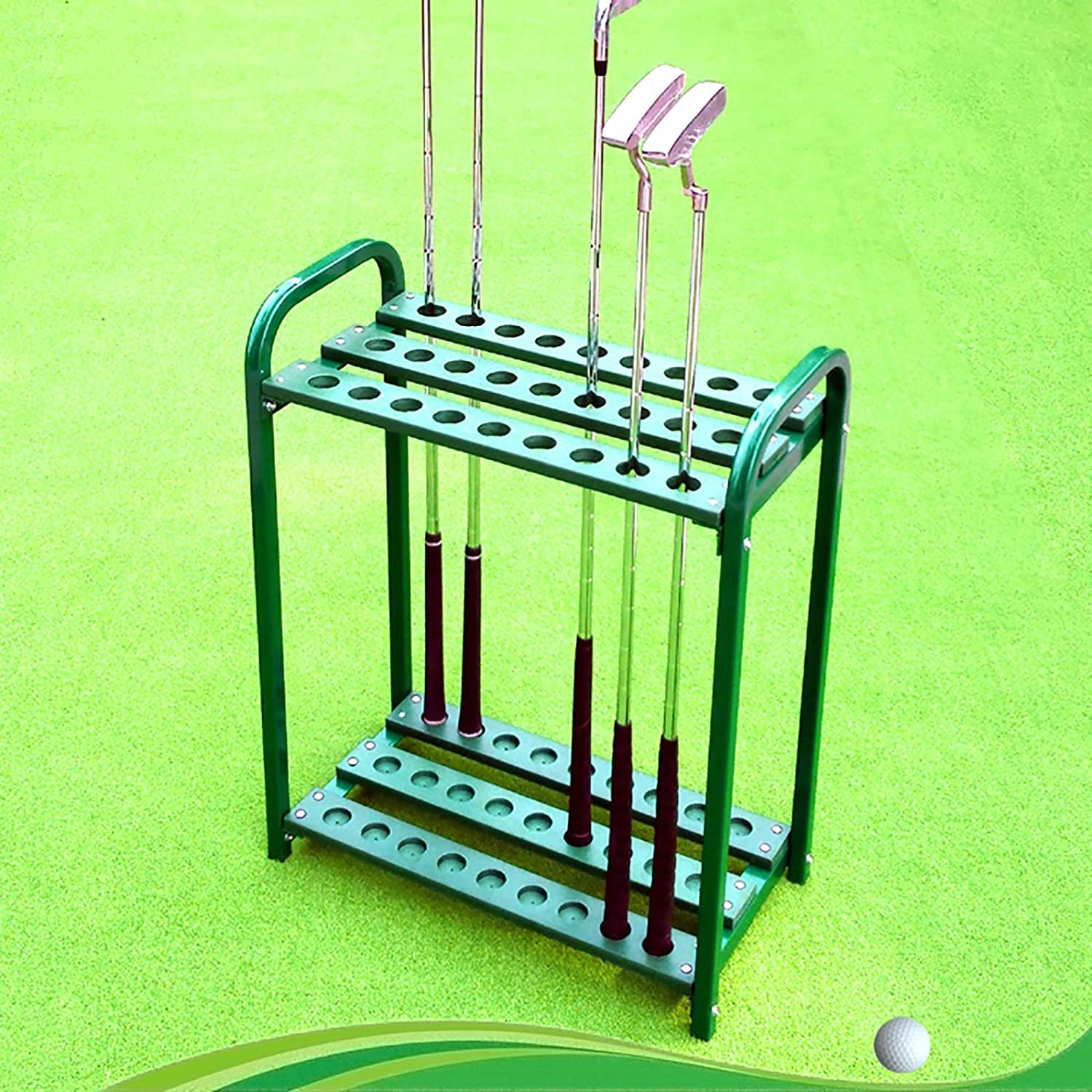 27-Hole Golf Club Organizer Stand - Metal Golf Putter Rack & Storage Holder for Outdoor Use, Green - Perfect for Golf Course, Driving Range & Home Garage Organization