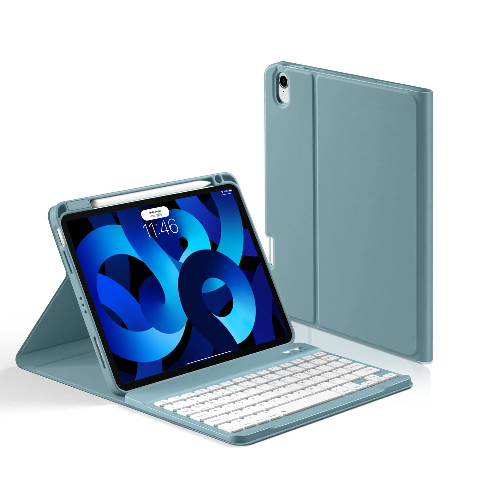 Premium Magnetic Detachable Keyboard Case for iPad Air 4th/5th Gen 10.9 inch (2020/2022) - PU Leather Stand Cover with Pencil Holder & Backlit Keys (Blue) | Perfect for Work, Study & Travel