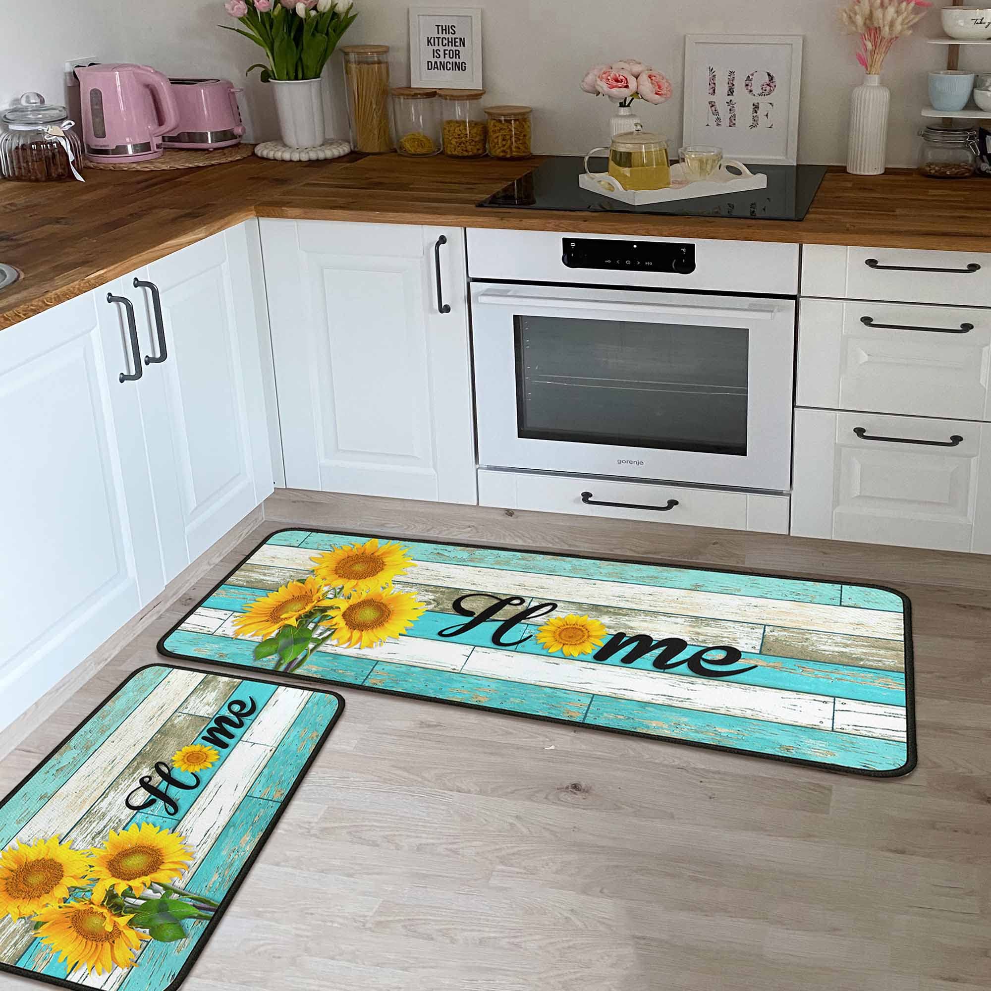 Premium Non-Slip Teal Kitchen Rugs Set of 2 - Washable Floor Mats with Anti-Skid Backing - 17x47.2 & 17x30 Inch Home Decor Runner for Kitchen, Entryway, and Laundry Room - Perfect for High Traffic Areas and Spill Protection
