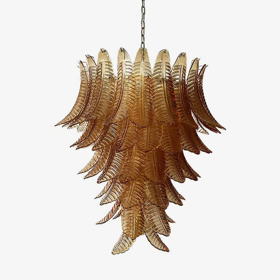 Amber Leaf Cascade Chandelier - Elegant Handmade Glass Pendant Light Fixture for Dining Room, Living Room & Bedroom Decor