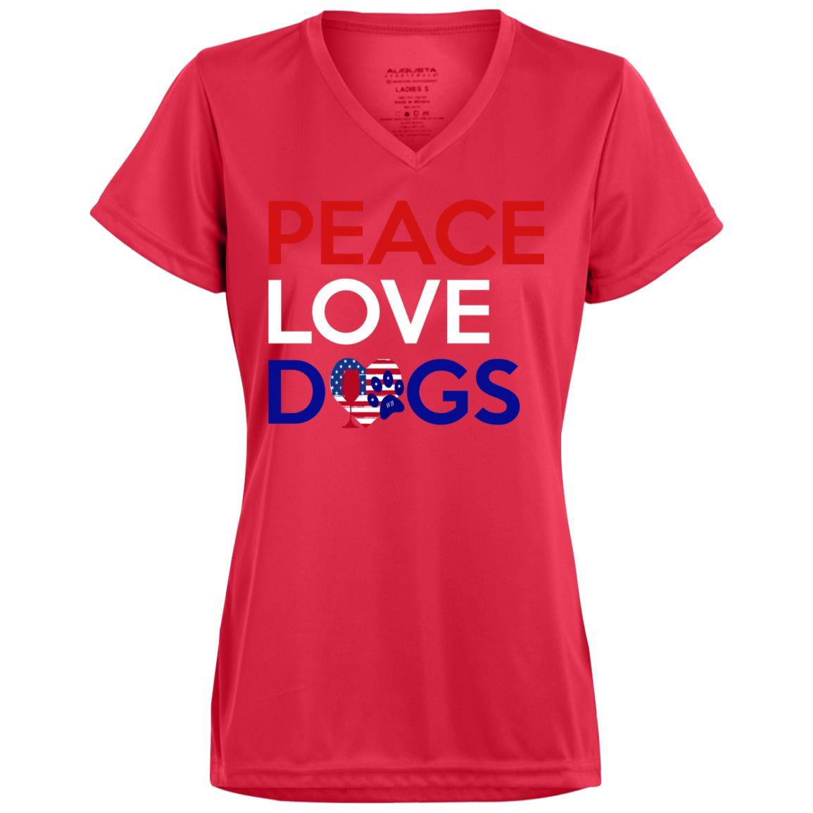 WineyBitches.Co Peace Love Dogs Moisture-Wicking Ladies T-Shirt - Perfect for Dog Lovers, Outdoor Activities & Casual Wear
