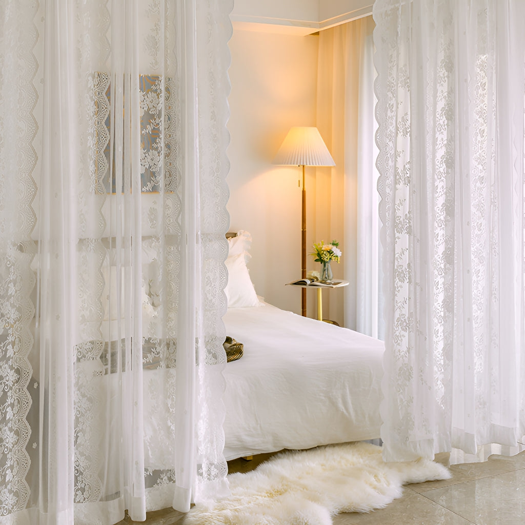 Lara Airy Gauze White Sheer Custom Embroidered Curtains for Living Room Bedroom & Nursery - Light Filtering Window Drapes with Elegant Embroidery