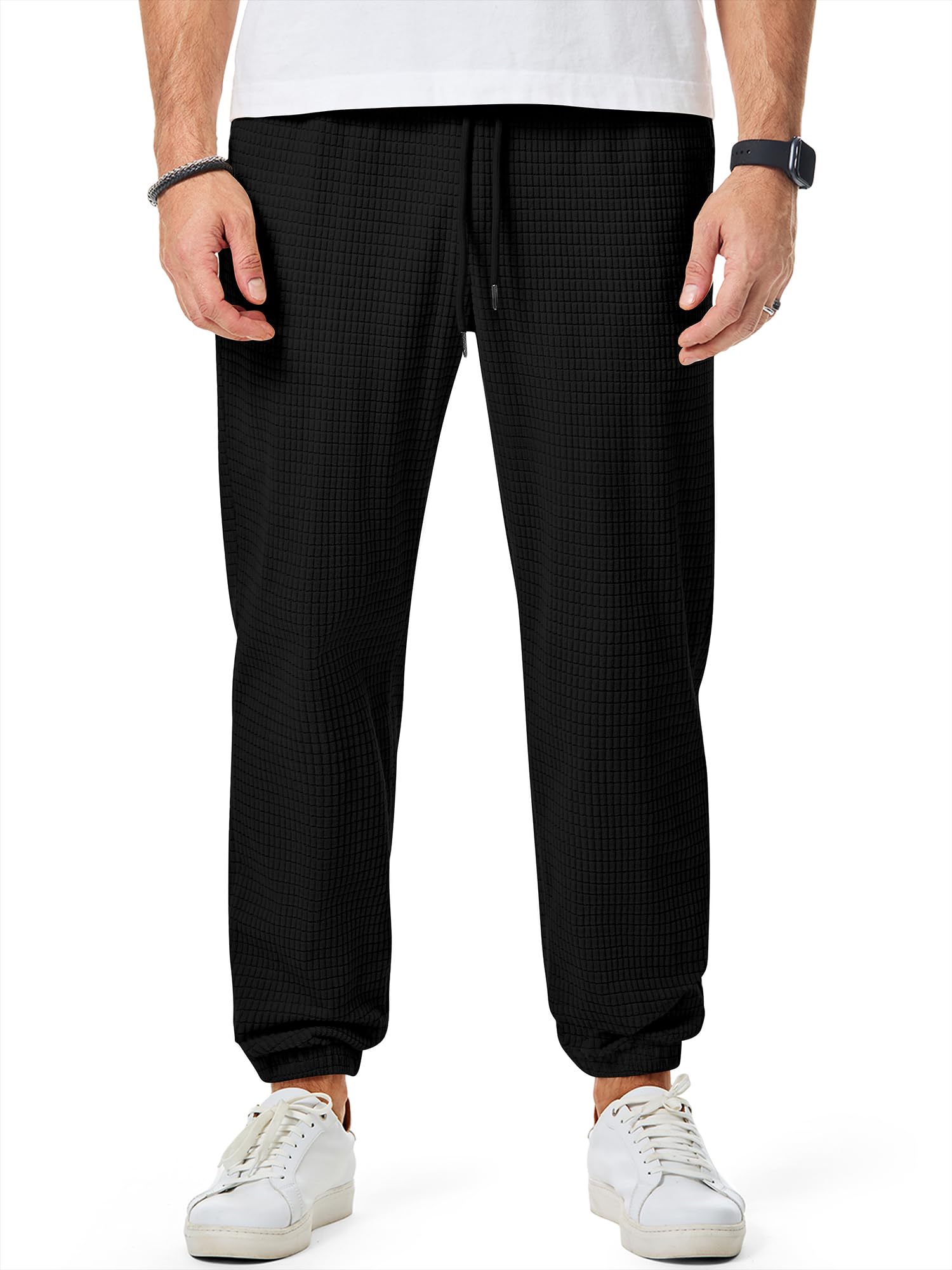 JMIERR Men's Casual Waffle Textured Joggers - Stretch Elastic Waist with Drawstring & Pockets - Tapered Fit for Comfort | Perfect for Lounge, Gym & Everyday Wear