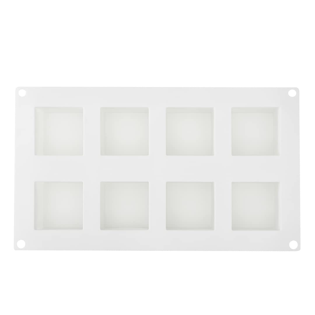 Restaurantware - 8 Cavity Square Cupcake Pan, 10 Oven-Safe Silicone Molds for Baking - Flexible, Freezer-Safe, Non-Stick White Silicone Petit Four Molds - Perfect for Cupcakes, Brownies & Mini Desserts - Home Baking & Professional Pastry Use
