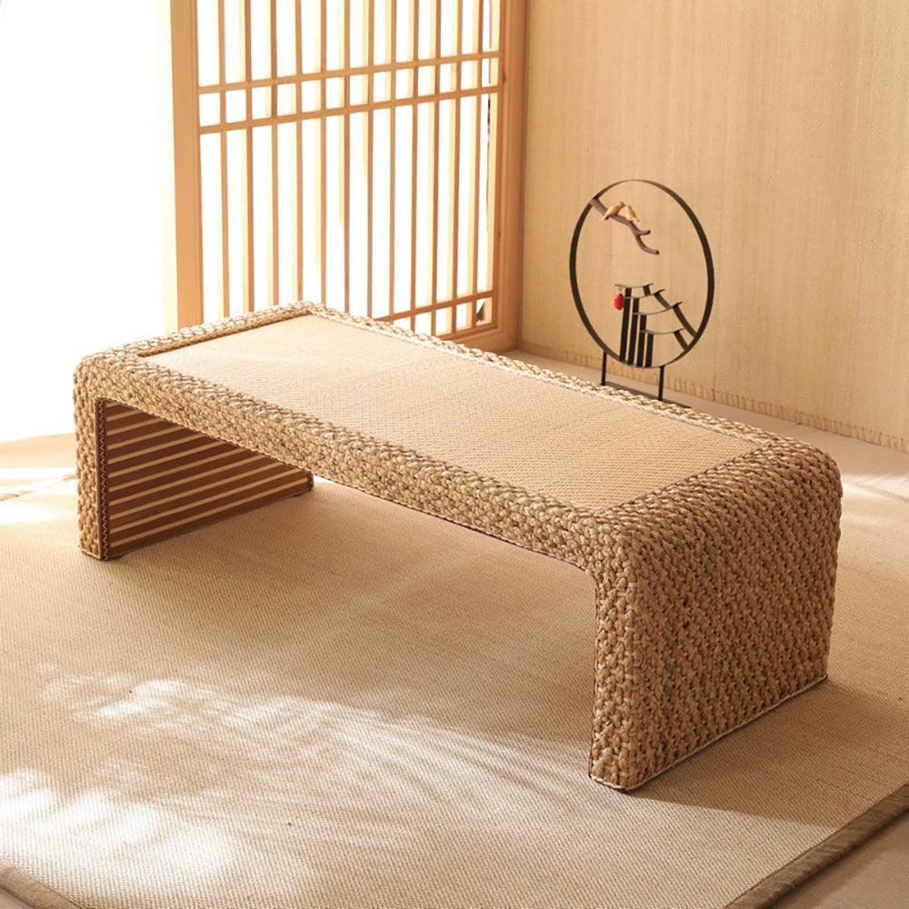 Japanese Rattan Low Coffee Table - Traditional Tatami Tea Table Set for Living Room, Zen Meditation & Japanese Tea Ceremony
