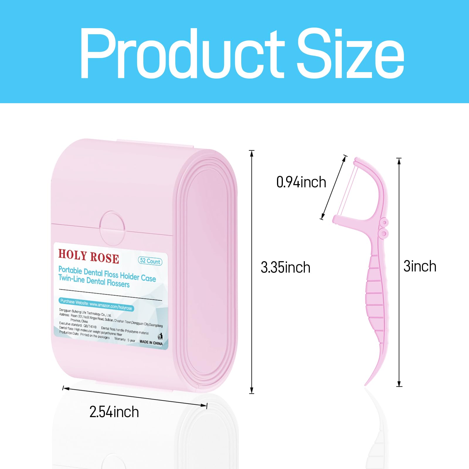 Holy Rose Pink Dental Floss Picks - 104 Count Mint Flavored Twin Line Flossers with 2 Travel Cases | Oral Care Tool for Clean & Fresh Teeth | Perfect for Travel, Home & Office Use