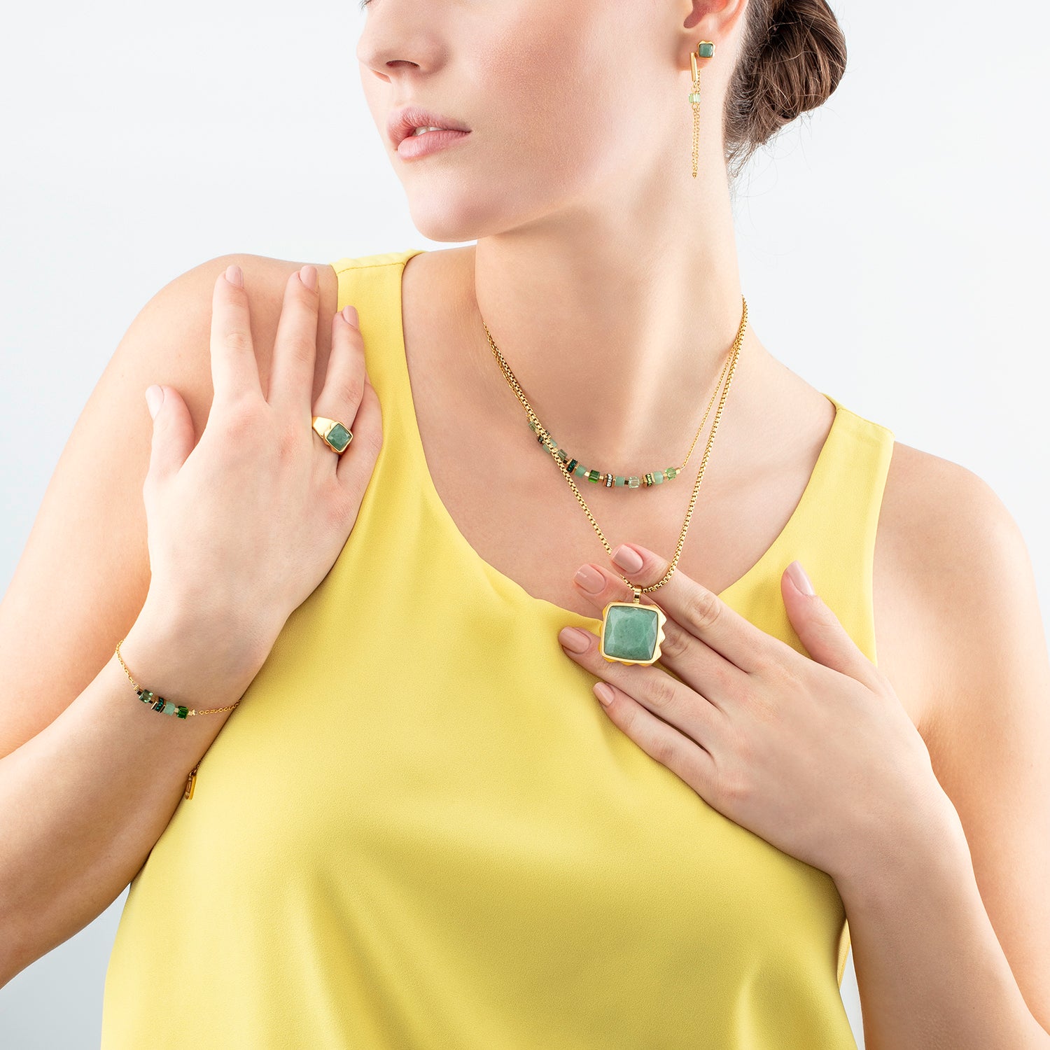 Square Aventurine Gold Green Ring Spikes - Elegant Crystal Jewelry for Women, Boho Chic Accessories for Parties, Weddings & Everyday Wear