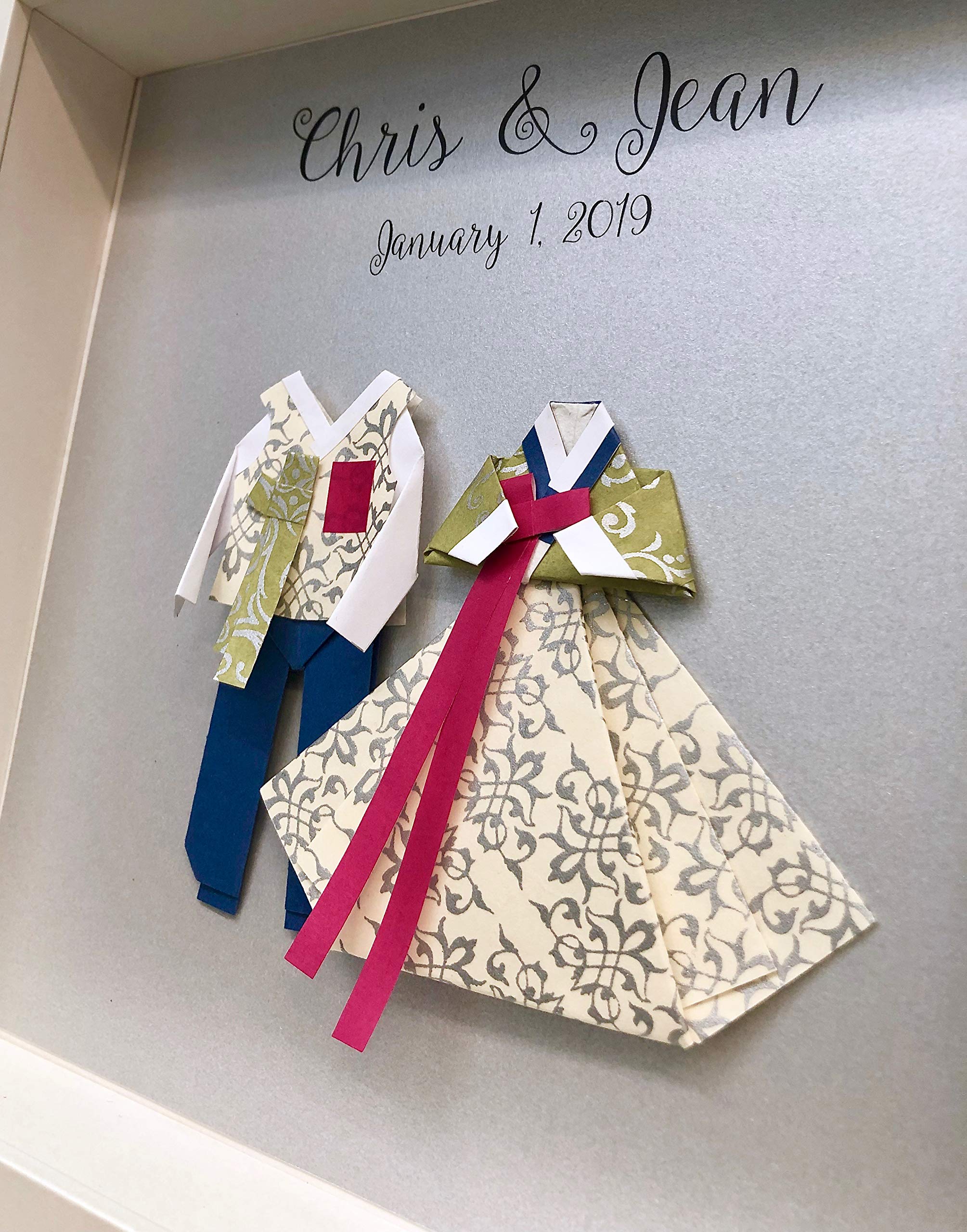 Custom Korean Hanbok Wedding Gift - Personalized First Anniversary Frame - Traditional Bride & Groom Paper Origami Wall Art - Perfect for Home Decor, Wedding Gifts & Cultural Celebrations