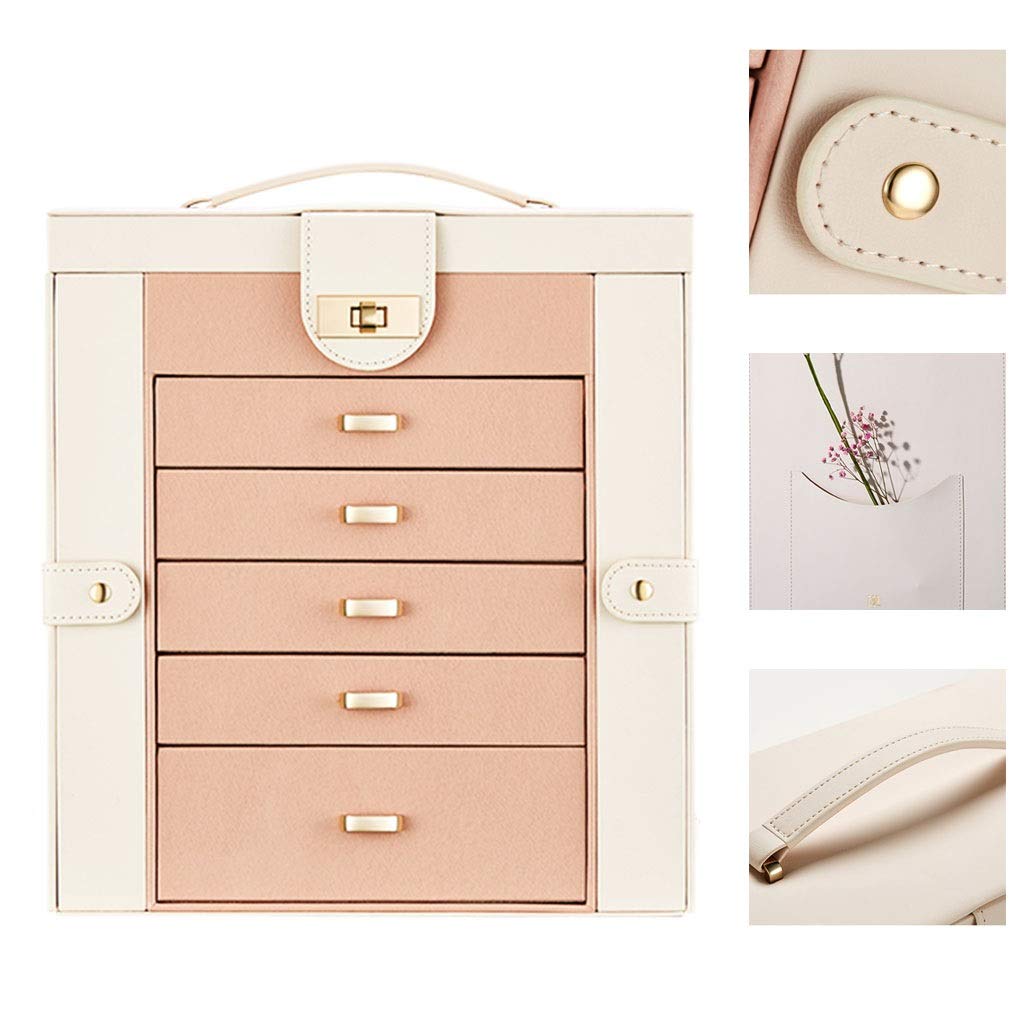 Pink Cosmetic Display Case & Essential Oil Storage Box - Large Capacity 30.5x18.5x34cm Jewelry Organizer with Drawers for Rings, Necklaces & Accessories - Perfect for Vanity, Dresser, Bathroom & Travel Organization