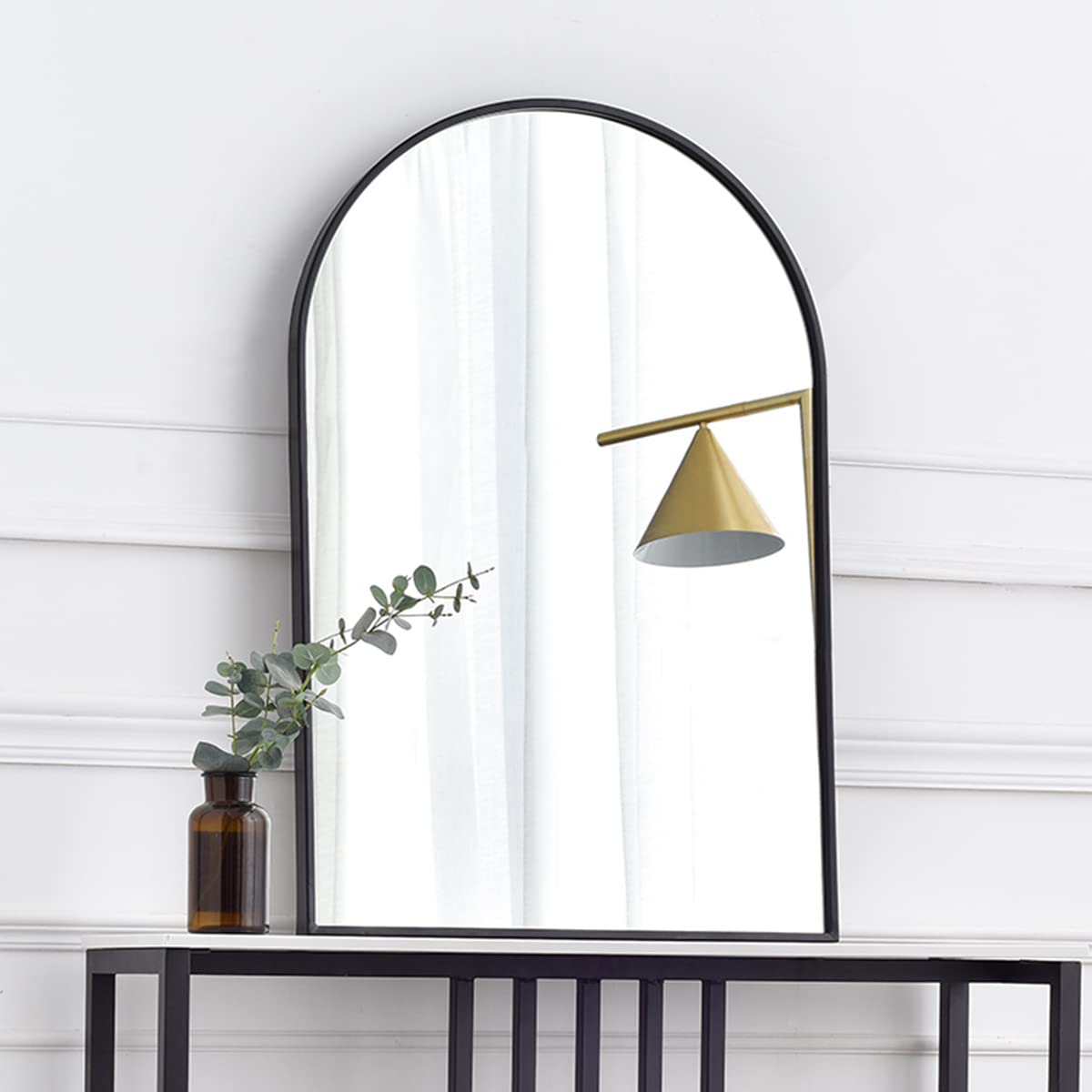 OGCAU Arched Wall Mirror for Bathroom - Aluminum Alloy Frame Decorative Mirror for Entryway & Living Room - Modern Black Wall Mounted Mirror for Home Decor, Vanity & Dressing Area