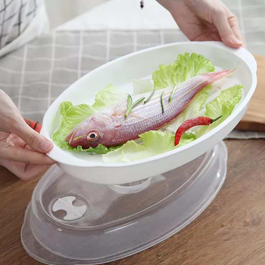 Premium Cabilock Fish Steamer Plate with Rack - Oval Microwave-Safe Cookware with Lid for Steaming Fish, Vegetables, Buns & Dumplings | Perfect for Healthy Cooking & Meal Prep