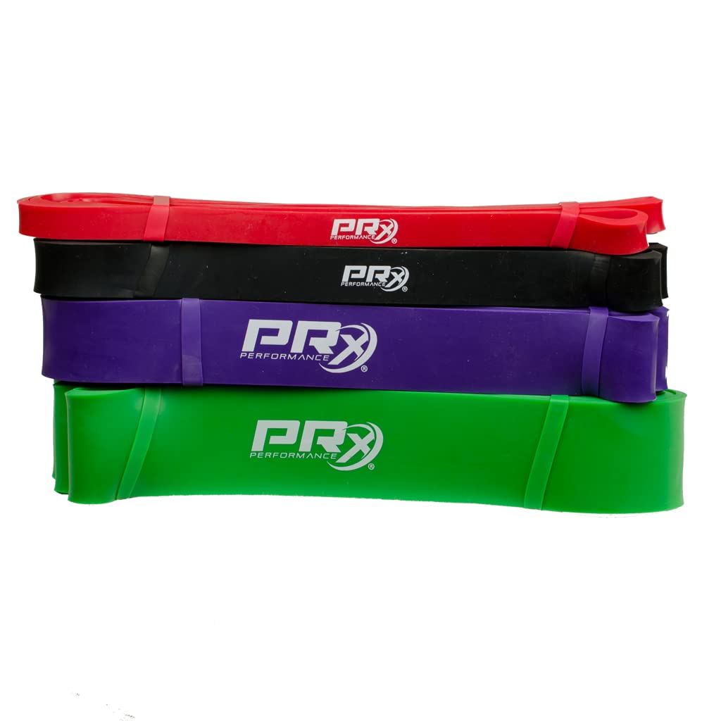 PRx Performance Mobility Band Bundle - Resistance Bands for Assisted Pull-Ups, Powerlifting & Strength Training - Red, Black, Purple, Green Exercise Bands for Speed & Agility Workouts - Perfect for Home Gym, CrossFit & Athletic Training