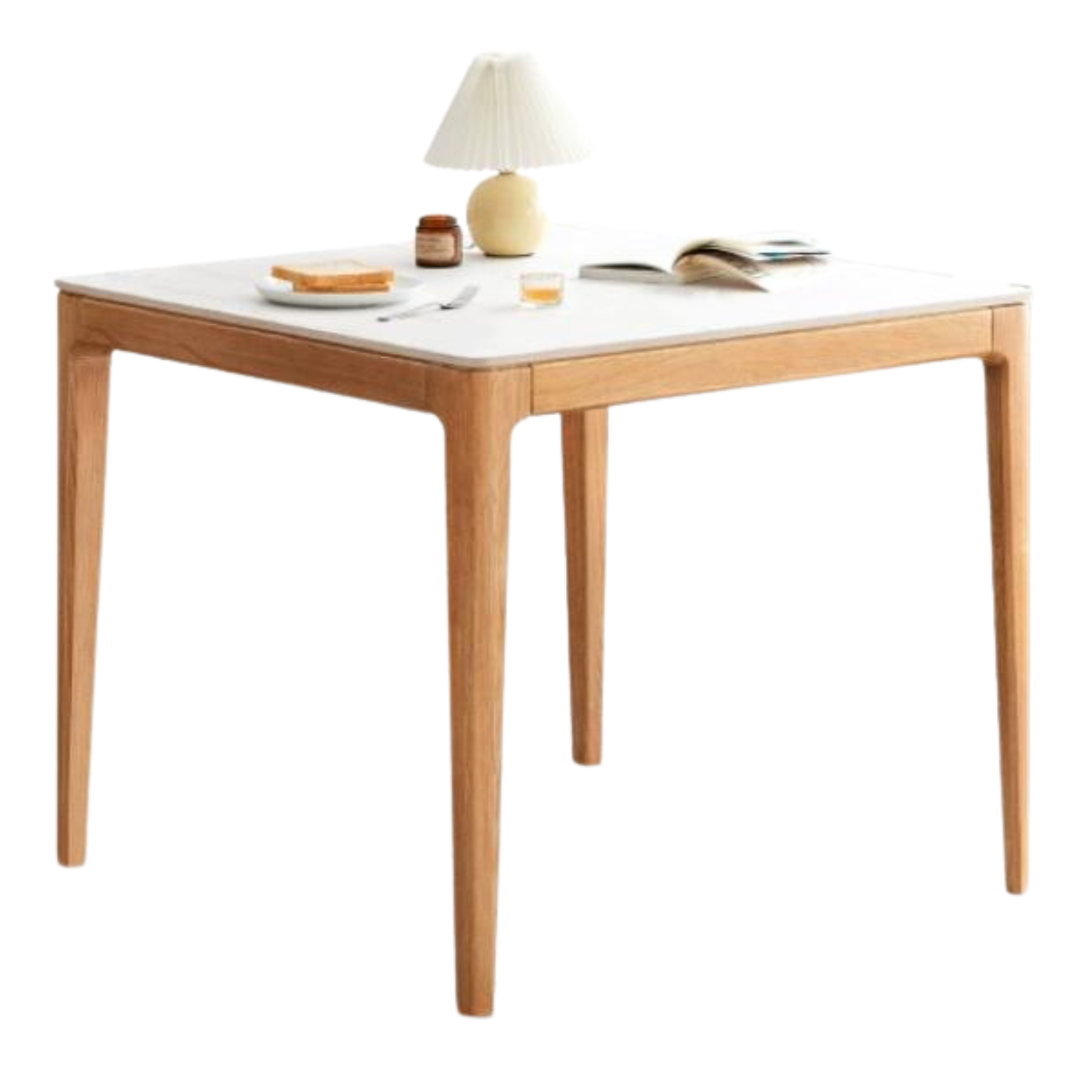 Solid Oak Wood Square Slate Dining Table - Rustic Farmhouse Style for Kitchen, Dining Room & Outdoor Patio