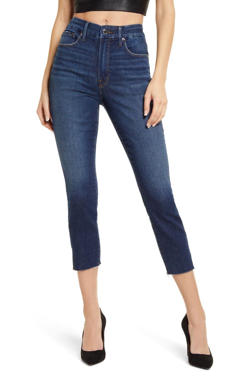 Good American Women's Good Waist Denim Skinny Fit Cropped Jeans - High Rise Stretch Ankle Jeans for Women | Perfect for Casual Wear, Date Night & Office Outfits