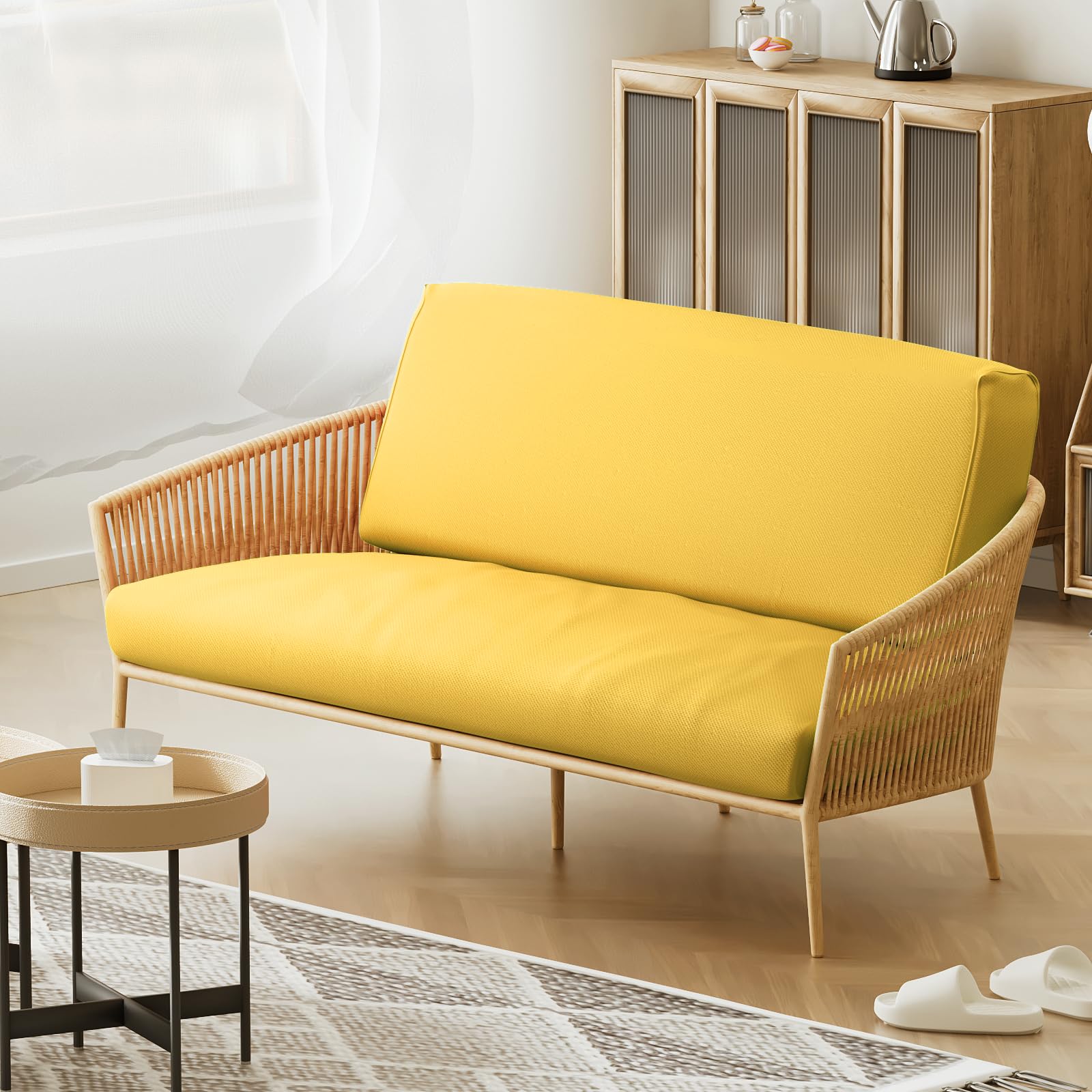 MoNiBloom Twin Futon Cover - Stretchable Armless Sofa Slipcover with Zipper | Washable Furniture Protector for Adults, Kids & Pets | Fits Jackknife RV Sofas | Yellow | Perfect for Living Rooms, Dorms & Campers
