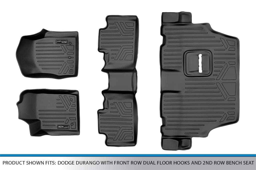 Premium SMARTLINER All-Weather Floor Mats - 3 Row Custom Fit for 2013-2016 Dodge Durango | Black Heavy Duty Car Mats with Front Dual Hooks & 2nd Row Bench Seat Protection | Perfect for Off-Road, Family Trips & Everyday Driving